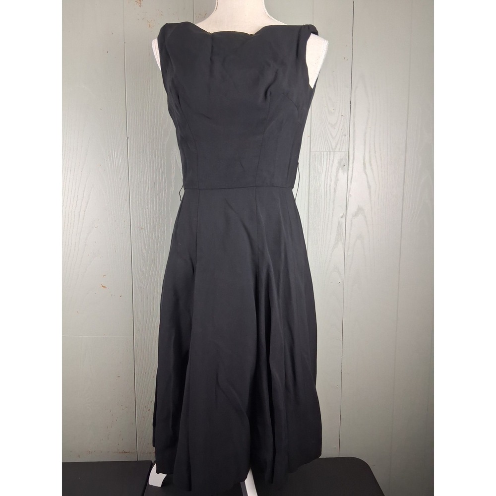 VINTAGE 50s Betty Carol Mamselle Little‎ Black Dress SMALL Swing Dance Boat Neck